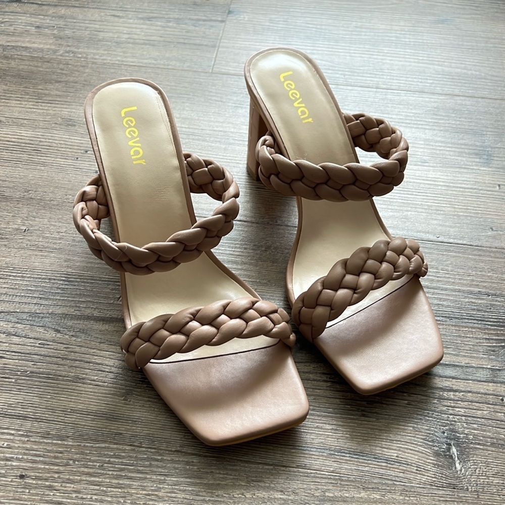 Leevar Stylish Square Toe Braided Heels for Women - Nude Tan 9.5B NWOT 3 in heel - Picture 2 of 8
